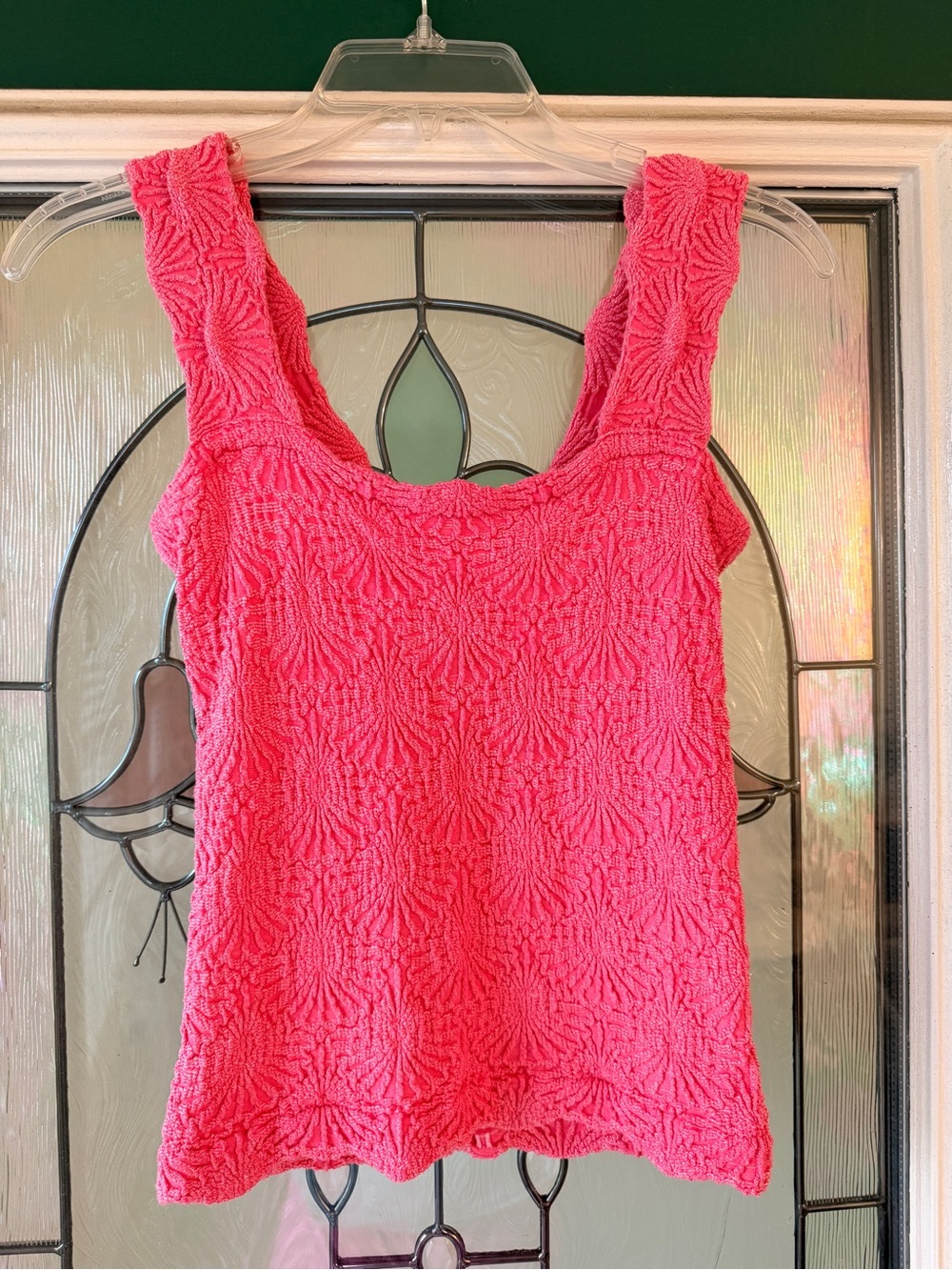 Bright Pink Textured Sleeveless Tank Top